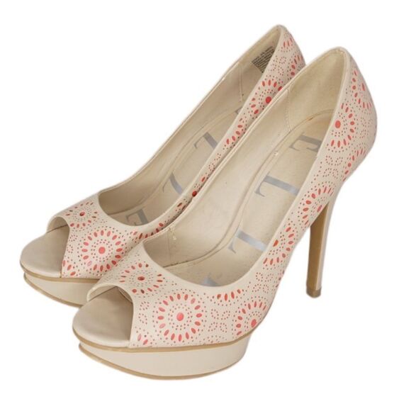 Elle Shoes - Elle Nude/Pink 'Elanne' Platform Pumps with Peep Toe, Size 8.5